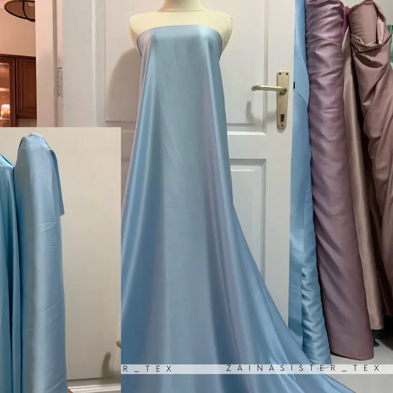 1/2 Meter Kain Satin Armany Silk Silky - saten bridesmaid - Ice Blue bahan baju 5
