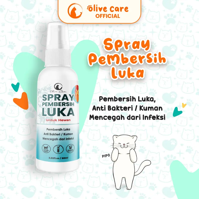 Olive Care Spray Kucing PEMBERSIH LUKA untuk Kulit Luka Basah & Kering, Luka Berdarah, Koreng dan Cegah Infeksi 0