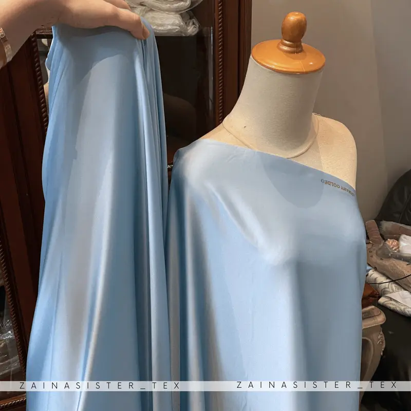 1/2 Meter Kain Satin Armany Silk Silky - saten bridesmaid - Ice Blue bahan baju 1
