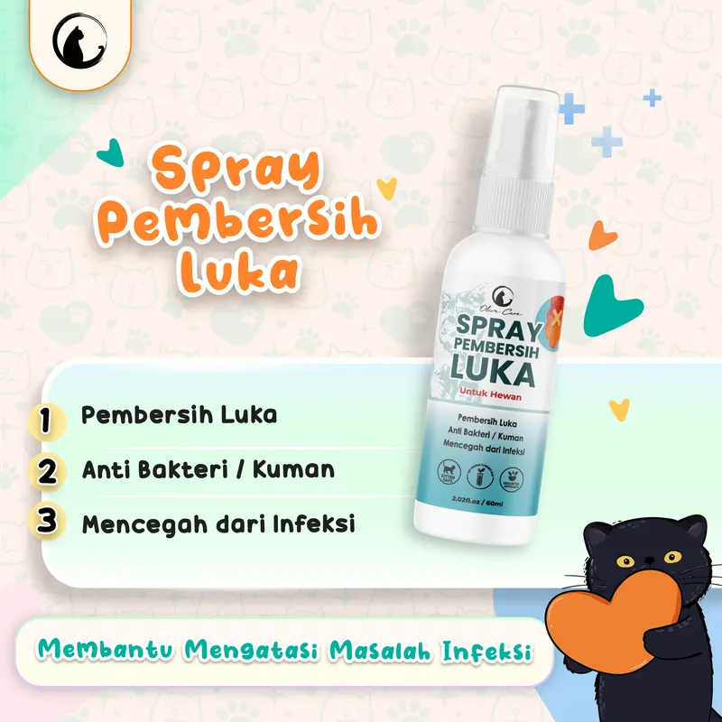 Olive Care Spray Kucing PEMBERSIH LUKA untuk Kulit Luka Basah & Kering, Luka Berdarah, Koreng dan Cegah Infeksi 1