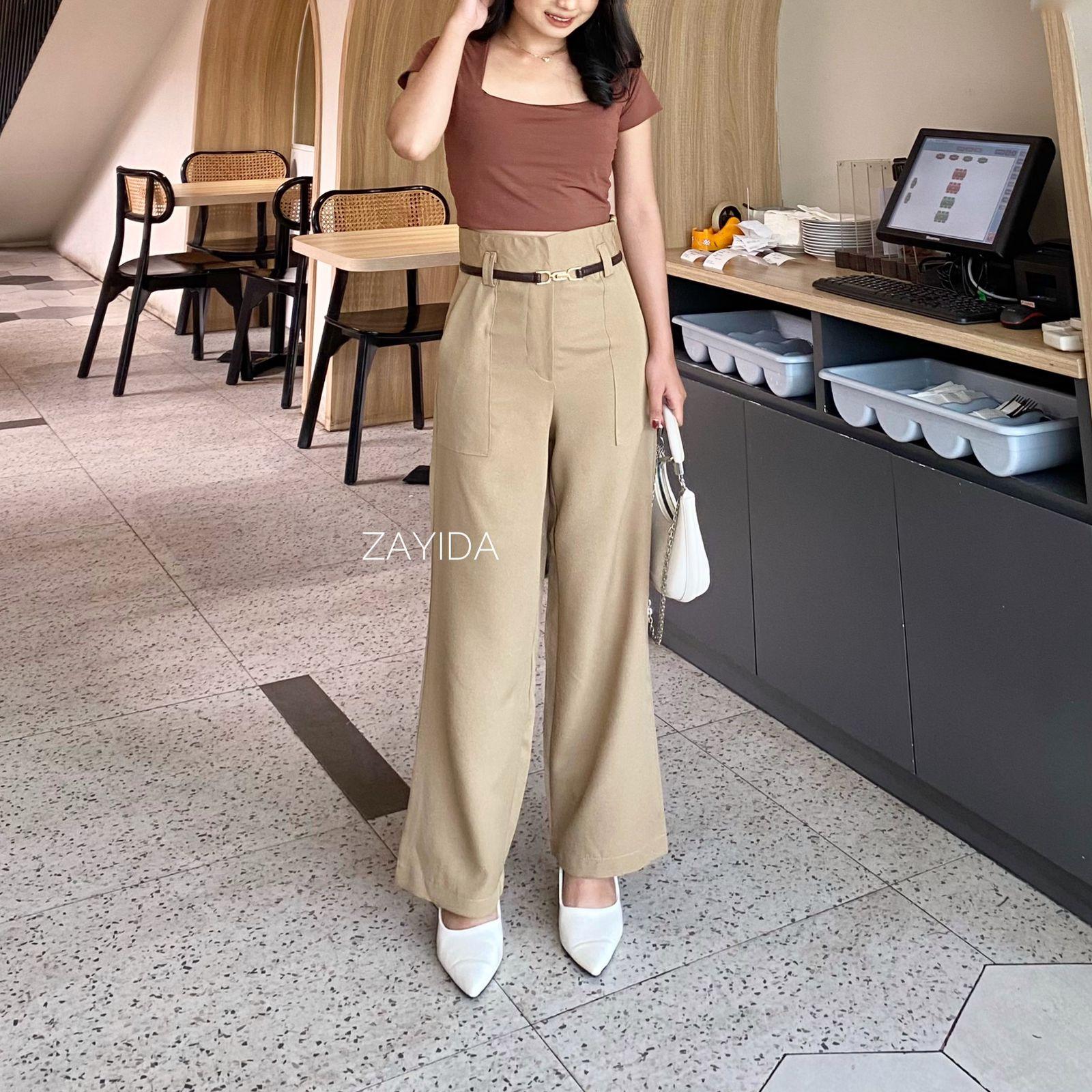 ZAYIDA - Diora Highwaist Pants - Celana Kulot Wanita Straight Cut Pants Casual Cream ZAYIDA - Diora Highwaist Pants - Celana Kulot Wanita Straight Cut Pants Casual Cream