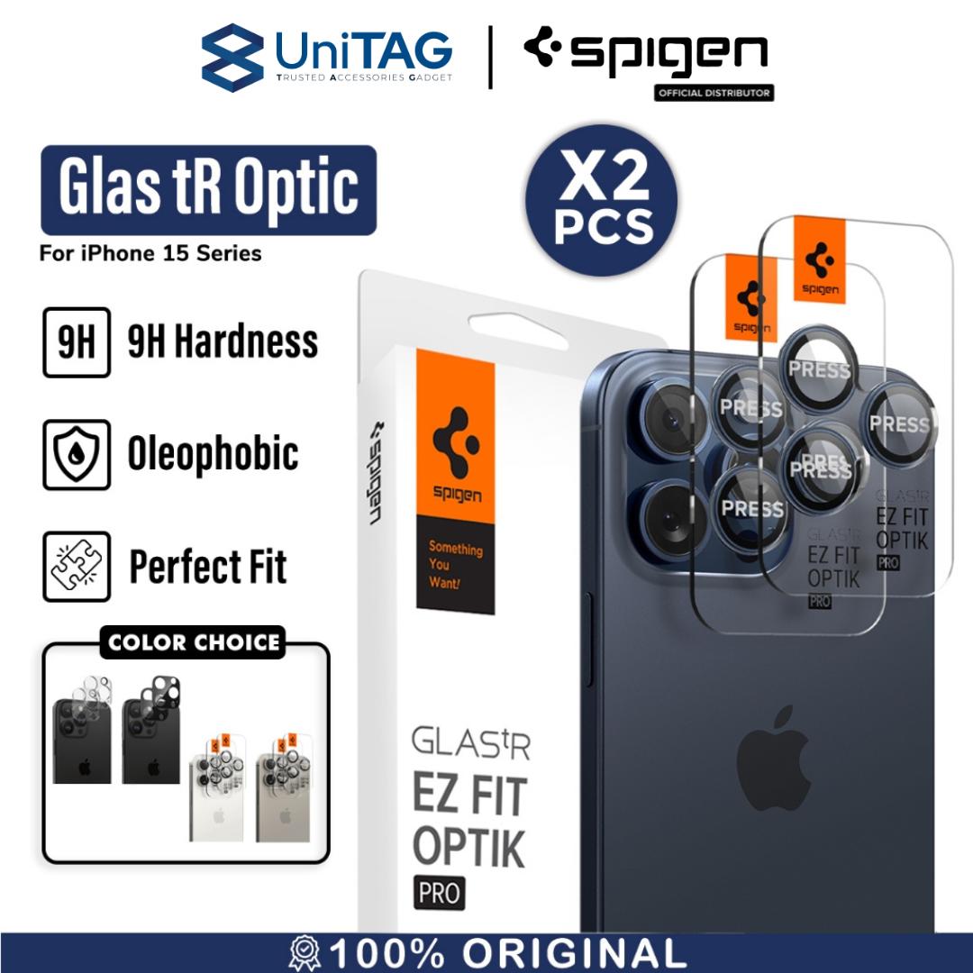 Spigen iPhone 16 Pro / 16 Pro Max / 15 Pro / 15 Pro Max / 14 Pro / 14 Pro Max Camera Lens Protector Camera Ring with Tray 2 Pack GlastR EZ Fit Optik Pro - Black AGL05205-1