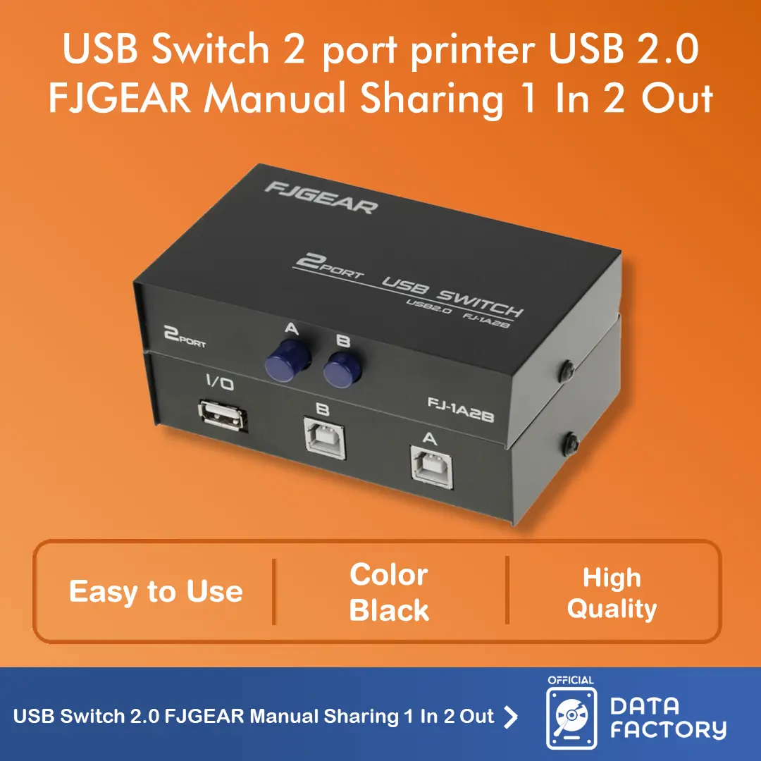 USB Switch 2 Port Printer USB 2.0 FJGEAR Manual Sharing 1 In 2 Out