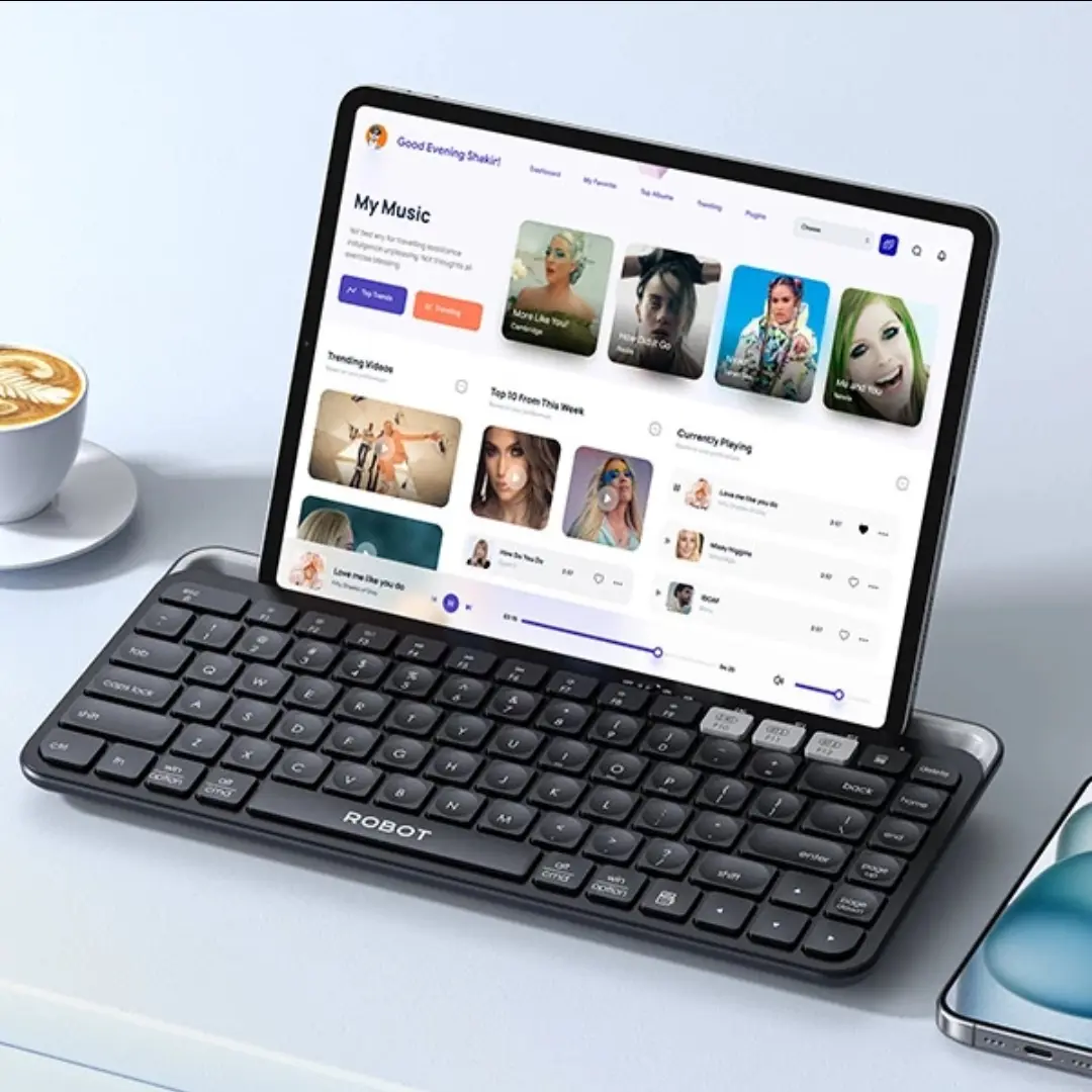 Robot KB30 Keyboard Bluetooth + Wireless Usb 2.4 Multi Device Up to 3 Devices With Holder For Tablet Phone