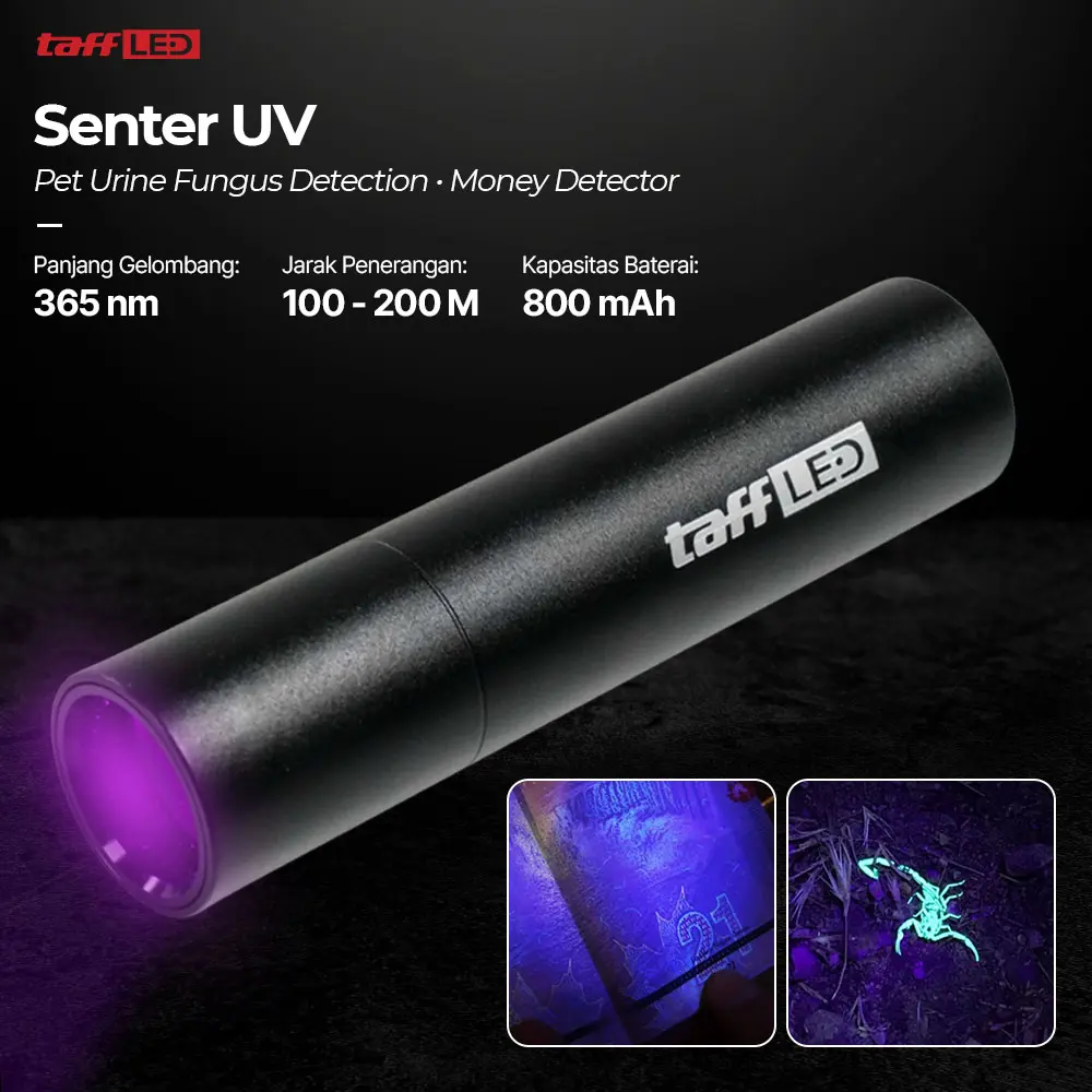 TaffLED Senter UV Pet Urine Fungus Detection Money Detector 365nm - S11-Z - Black