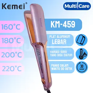Kemei KM 459 Catokan Rambut Pelurus Rambut Fast Heating 4 Variasi Suhu 160-220°C Plastik Anti Lengket 360° Rotating Handle