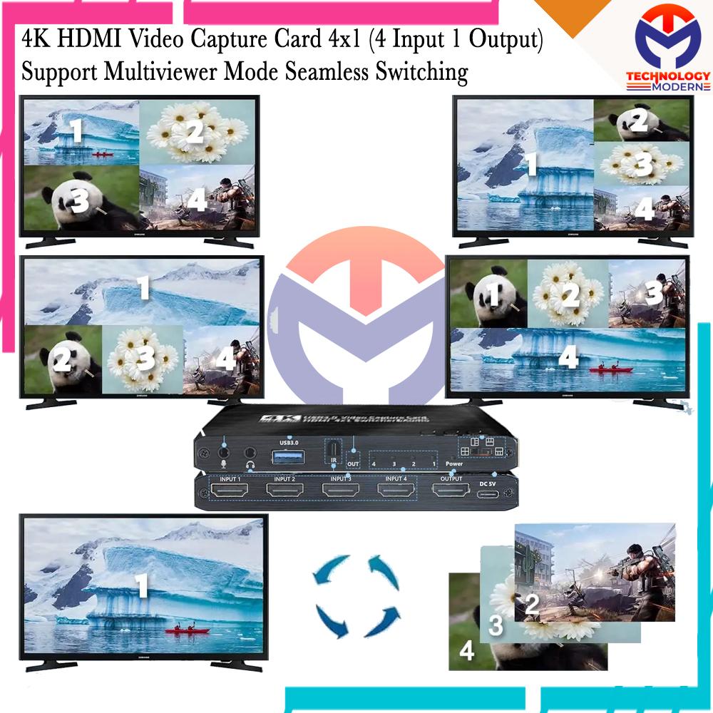 4K USB 3.0 HDMI Video Capture (4 x HDMI Input) with Built In Multi Viewer Seamless Switching
