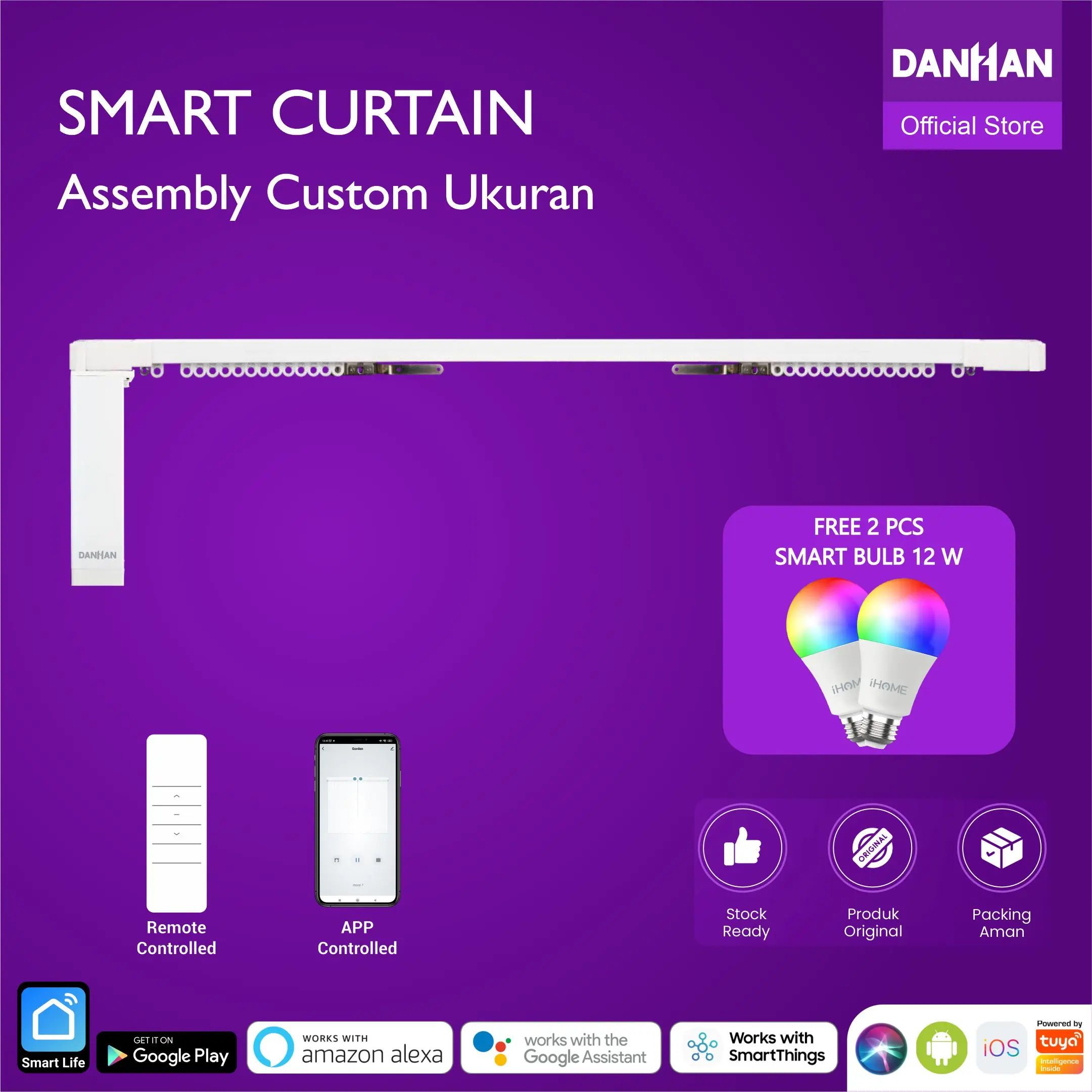 Smart Curtain Assembly Danhan, Tirai Pintar, Gorden Otomatis, WiFi Tuya Bisa Custom
