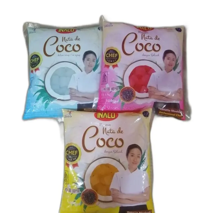 Inaco nata de coco 1kg kemasan bantal varian vanila, strawberry,selasih jeruk