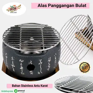 Alas Panggangan Bulat Anti Lengket BBQ Arang Alat Panggang Sate Stainless Steel Griller Universal Kuat  Praktis