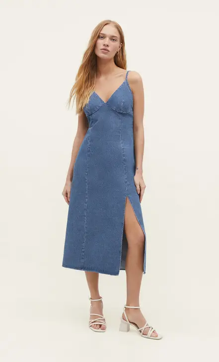 STR*DIVARIUS DENIM STRAPPY MIDI DRESS