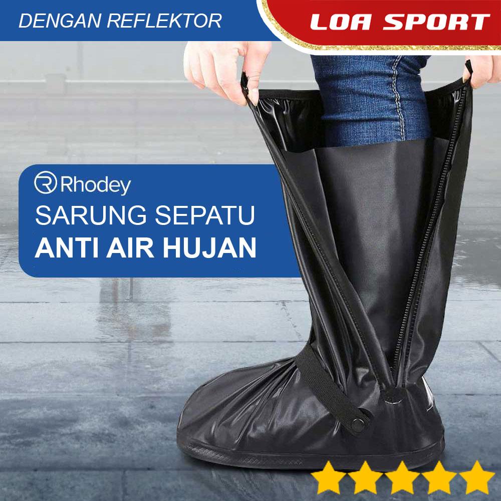 Sarung Sepatu Anti Air Hujan Cover Sepatu Motor Ritsleting Reflektor - Hitam, S