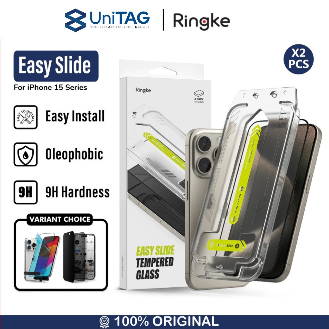 Ringke iPhone 15 Pro Tempered Glass Easy Slide W Installation Jig (2Pack) - G4as826