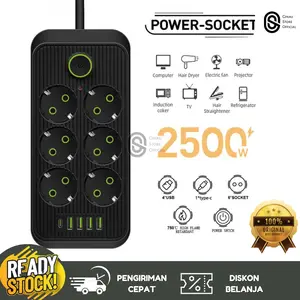 Stop Kontak USB Colokan Listrik 3 - 10 Lubang Serbaguna Power Socket Type C EU Plug 10A 110-250V 2500W