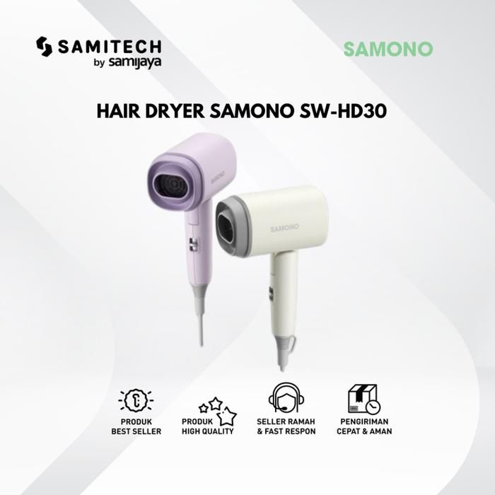 Gambar Hair Dryer SAMONO SW-HD30 Putih & Ungu 400W Low Watt - Hairdryer - WHITE dari samitech.id Kab. Ponorogo Tokopedia