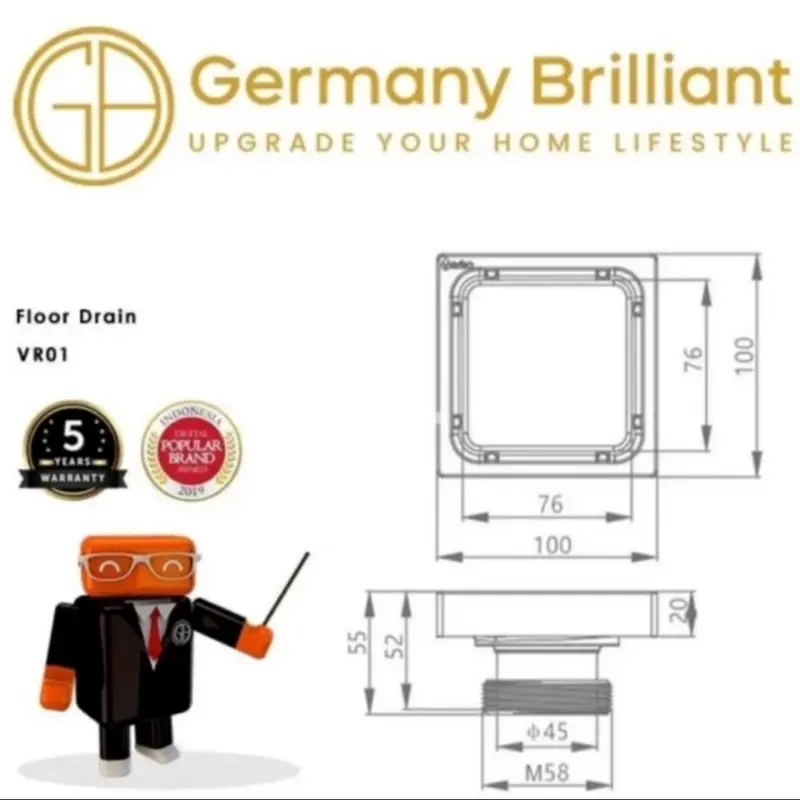 VR01-W smart floor drain putih ORIGINAL GERMANY BRILLIANT 2