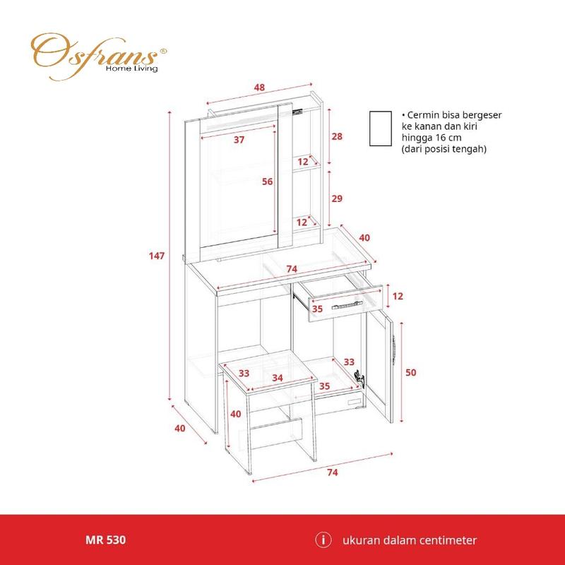 Lunar Meja Rias Pintu Sleding Sliding MR 530 HARGA PABRIK 3