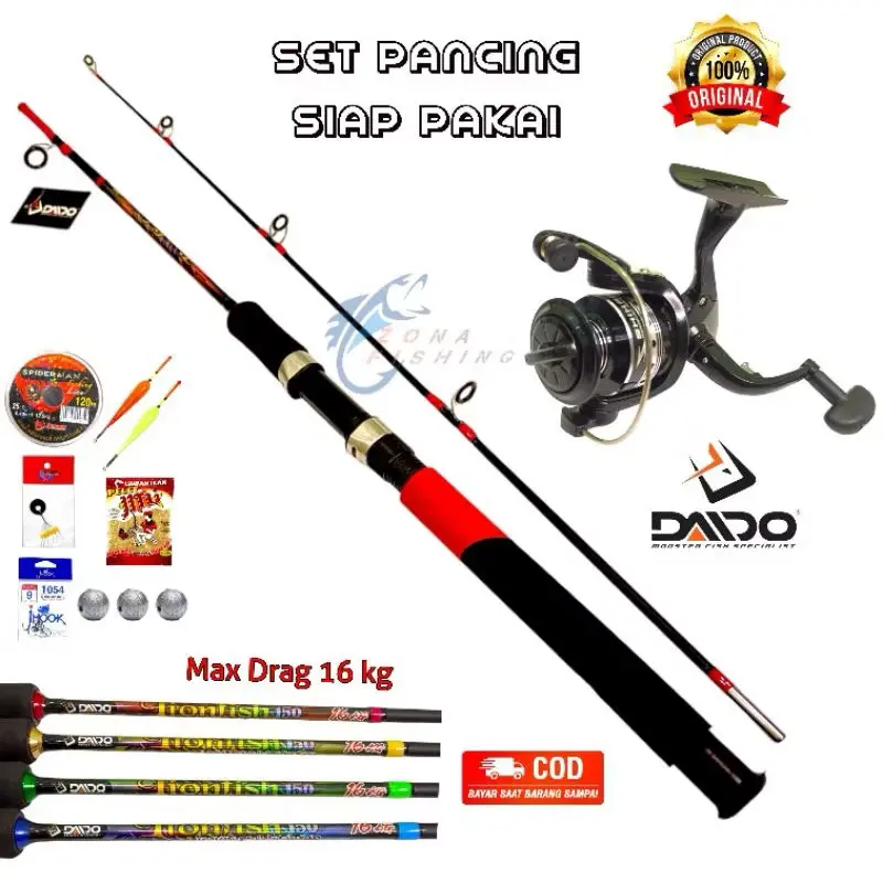 1 Set Pancing Laut Joran 16Kg DAIDO 1.65/1.80M LENGKAP SIAP PAKAI