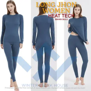 Long Jhon bahan bulu halus Setelan Heat tech longjhon heat tech WANITA hangat untuk cuaca dingin BIRU