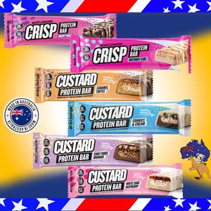 Snack Impor Australia Protein Bar Muscle Nation Custard Protein Bar 60g ORIGINAL Caramel Cemilan Crispy Cokelat