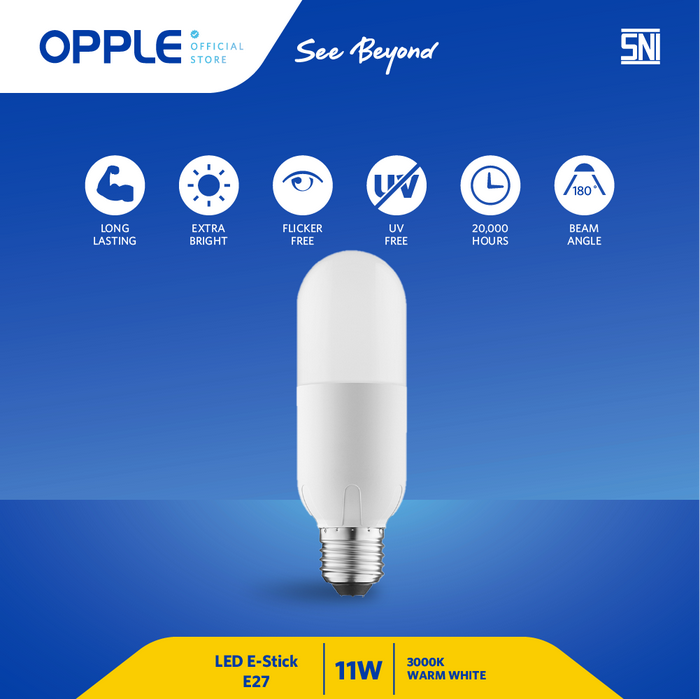 Gambar Opple Lampu LED Stick Light EcoMax 11W Warm White 3000K E27 Base – Energy-Saving LED-E-Stick-E27-11W-3000K-CT dari Opple Official Store Kab. Tangerang Tokopedia