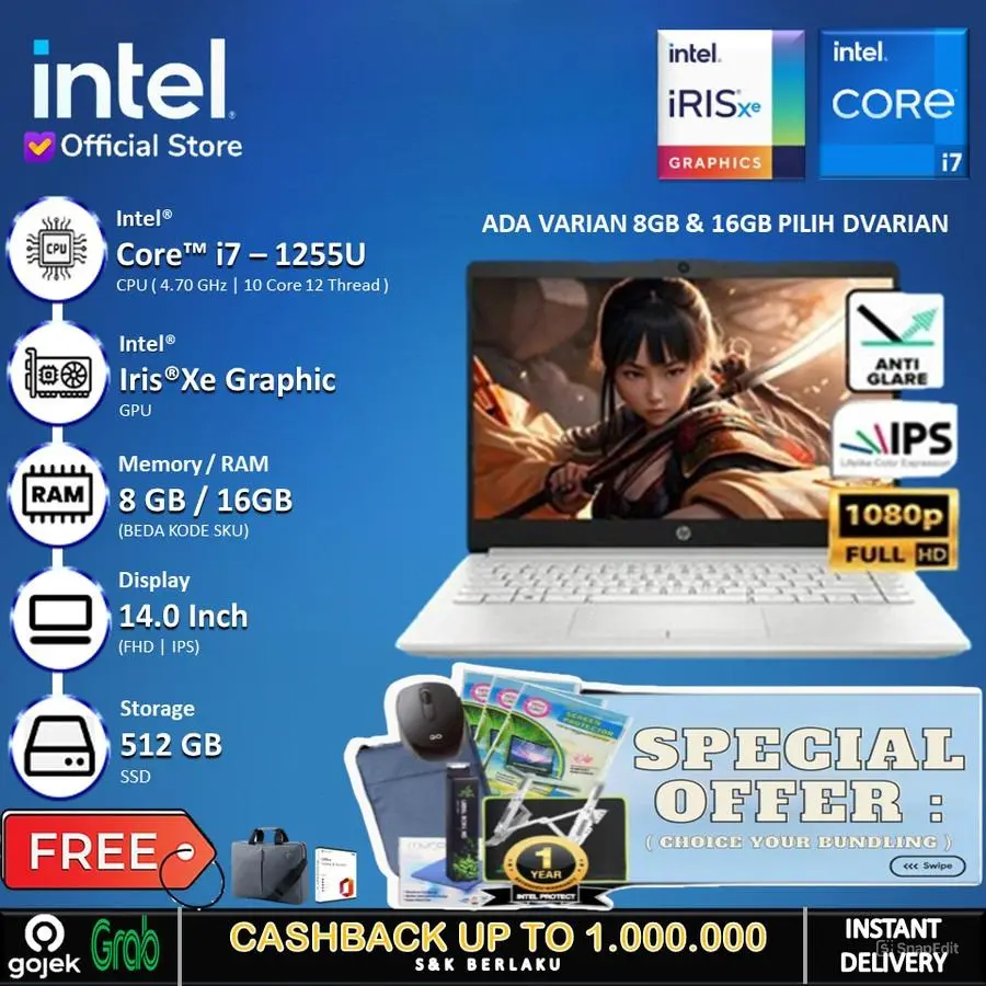 HP 14S DQ5120TU - Core I7 1255U 16GB 512GB SSD IrisXe 14" FHD IPS OHS