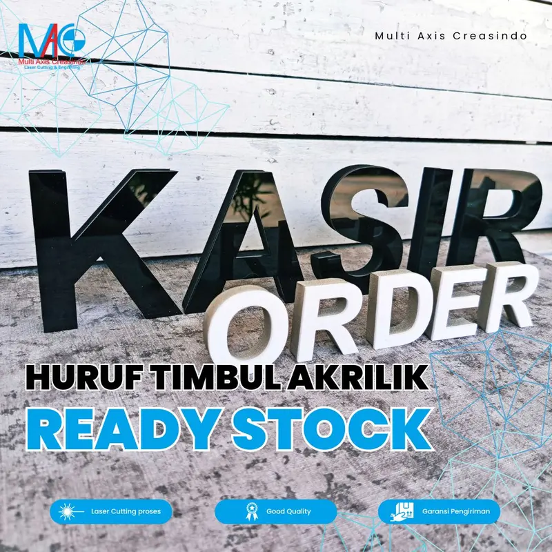 Huruf Timbul Akrilik + Spon Ati 12mm (2mm+10mm) Ready Stock