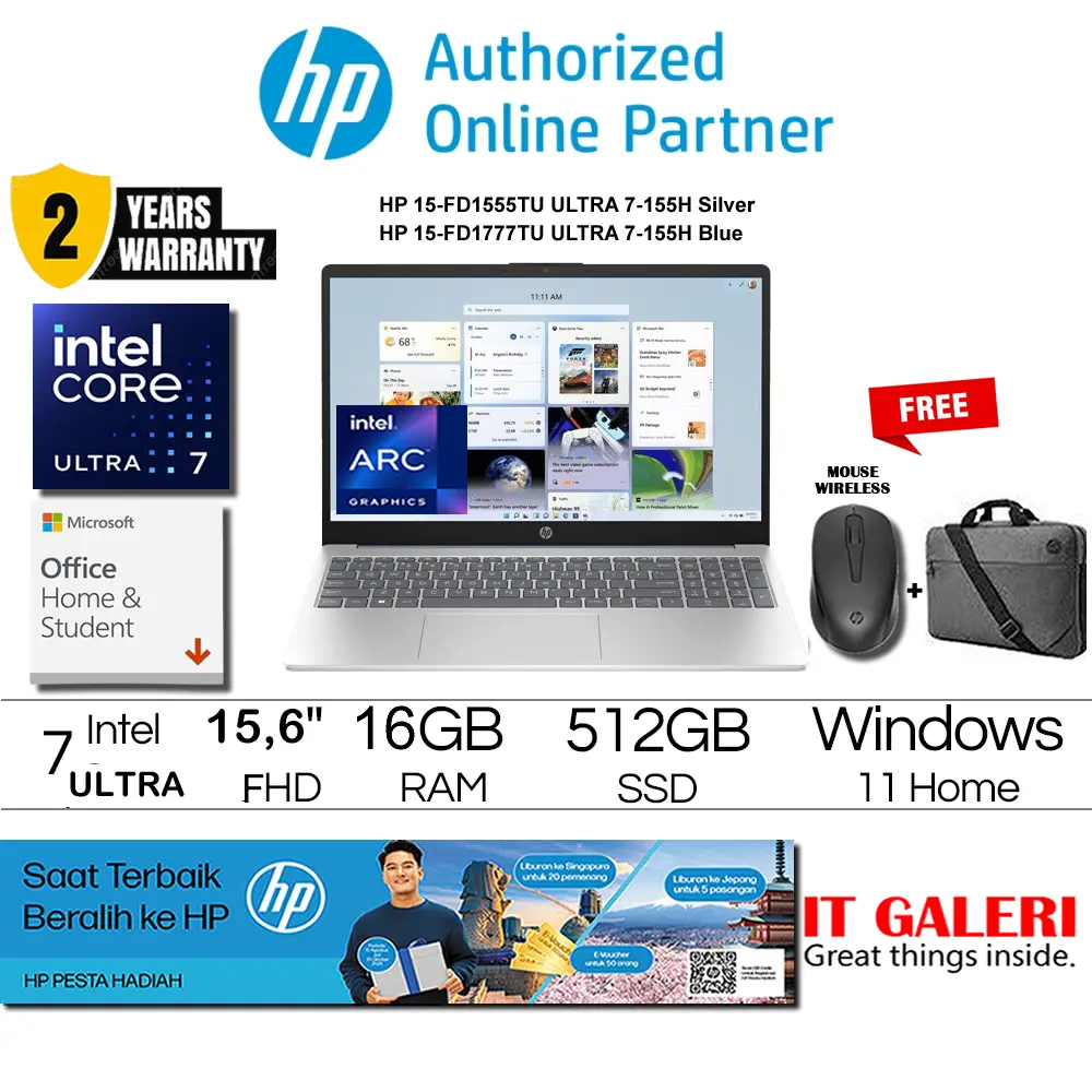 Laptop HP 15-FD1555TU/FD1777TU ULTRA 7-155H/16GB/512GB/15.6 FHD IPS/WIN11+OHS2021