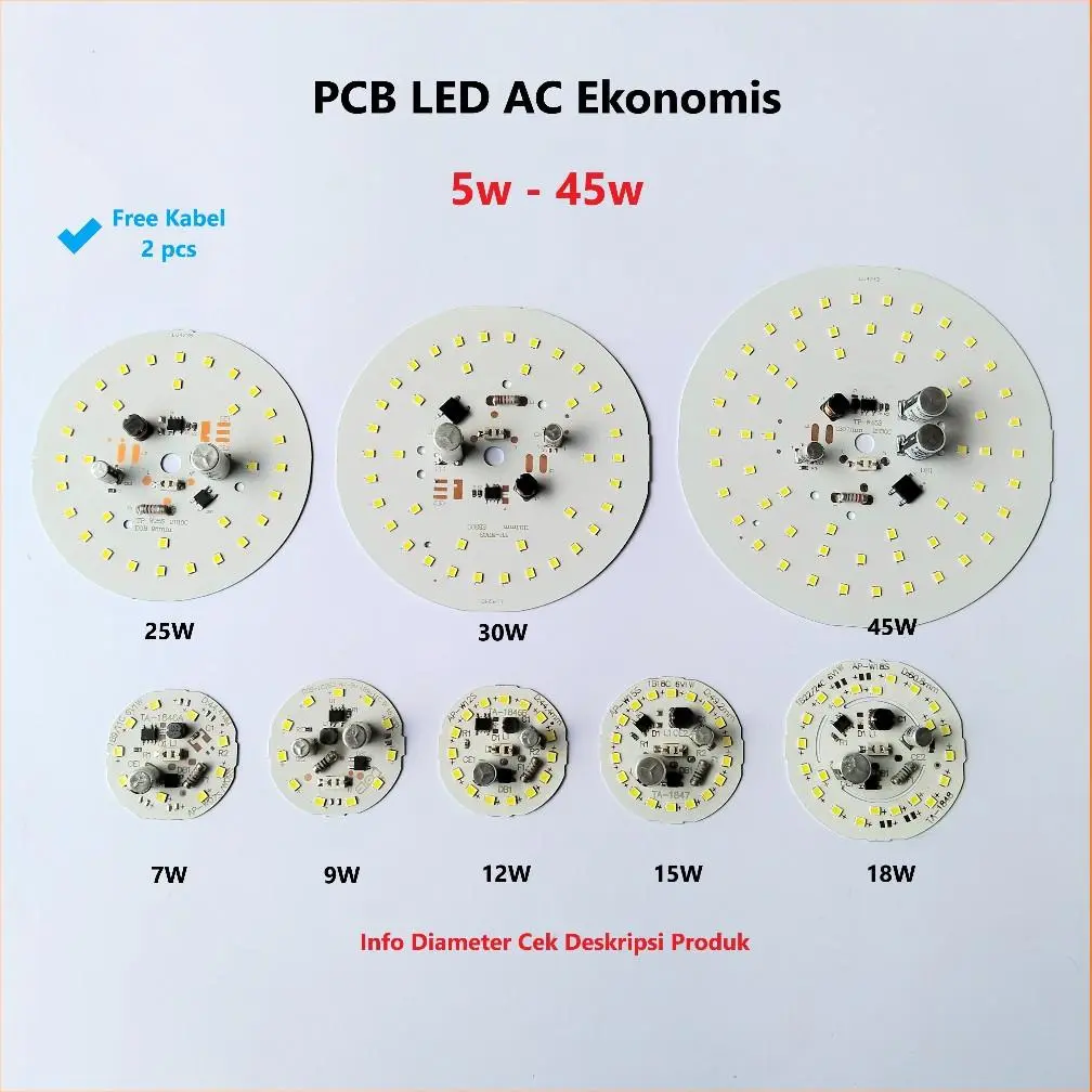 PCB Lampu LED AC Ekonomis Watt Lengkap 5W 7W 9W 12W 15W 18W 25W 30W 35W 45W Modul Mesin Lampu LED