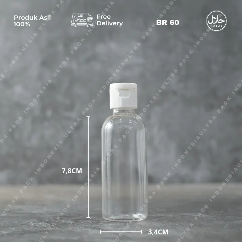 BOTOL PET BR 60ML CLEAR & FLIP TOP NATURAL [ WADAH KEMASAN ISI ULANG ] 0