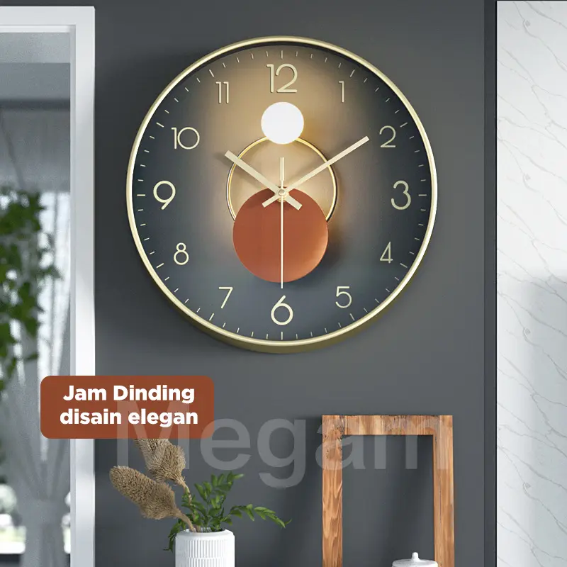 MEGAM Jam Dinding Design Bulat Aesthetic Jam Tembok Minimalis Silent Movemoent Jam Dekorasi HJD101 6