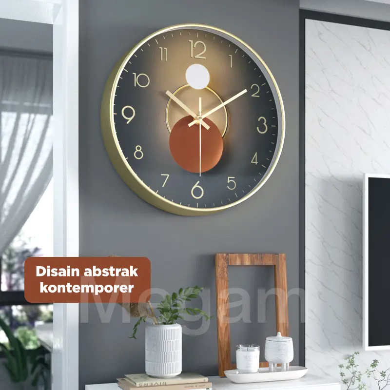 MEGAM Jam Dinding Design Bulat Aesthetic Jam Tembok Minimalis Silent Movemoent Jam Dekorasi HJD101 7