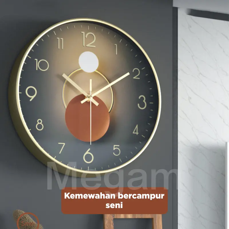 MEGAM Jam Dinding Design Bulat Aesthetic Jam Tembok Minimalis Silent Movemoent Jam Dekorasi HJD101 2