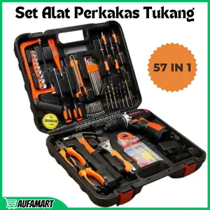 Paket Perkakas Tukang Lengkap Bor Listrik Palu Tang Obeng Kunci Inggris 57 in 1