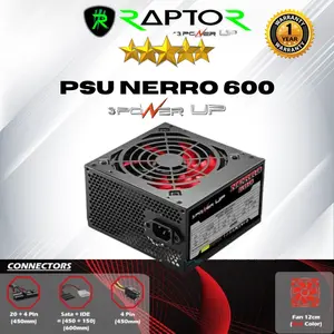 PSU 600 WATT 3 POWER UP NERRO 600 WITH RED FAN 12CM GARANSI 1 TAHUN