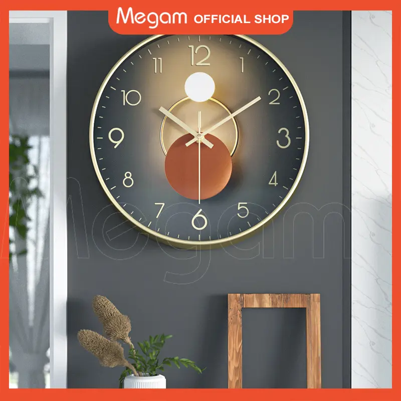 MEGAM Jam Dinding Design Bulat Aesthetic Jam Tembok Minimalis Silent Movemoent Jam Dekorasi HJD101 0