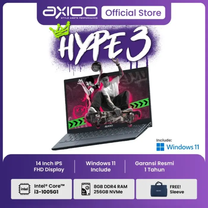Axioo hype 3 intel core i3 1005G1 8GB/256GB/WIN 11/14 IPS 0