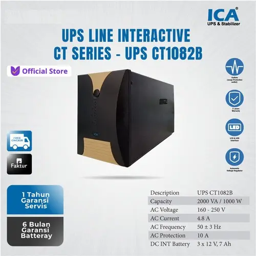 UPS ICA CT1082B 2000VA 1000W Cocok Backup PC Gaming
