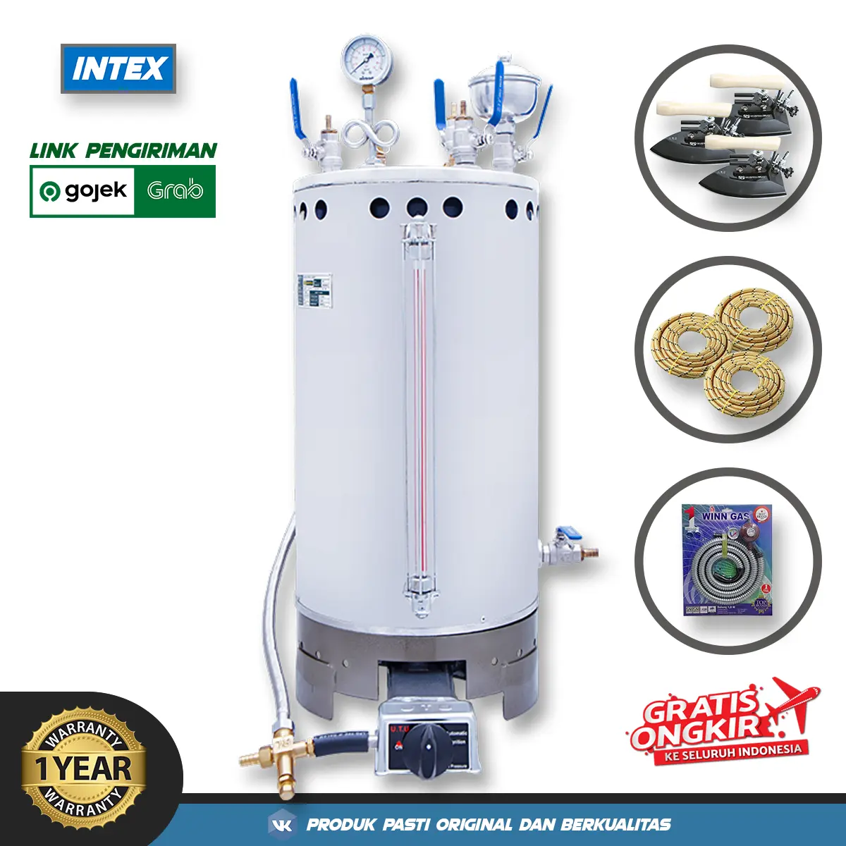 INTEX Tabung Boiler Setrika Uap Laundry 35 Liter Lengkap Boiler Otomatis Siap Pakai Lengkap Stainless Steel 304