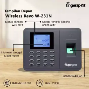 Fingerspot Revo W-231N Mesin Absensi  Kehadiran Wifi Sidik Jari Fingerprint Revo W231N Kabel