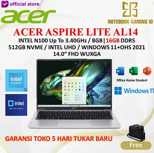 Acer Aspire Lite AL14 Intel N100 16Gb 512Gb Ssd 14 FHD WUXGA W11 0
