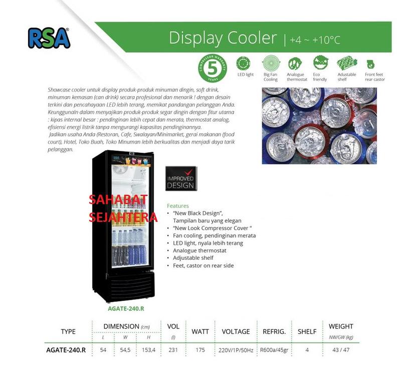Display Cooler / Showcase Cooler 1 Pintu RSA AGATE-240.N - Shop | Tokopedia