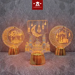 Lentera Kecil Acrylic Wood LED Ramadhan Dekorasi Souvenir Idul Fitri Kado Hadiah Pajangan Lampu LED