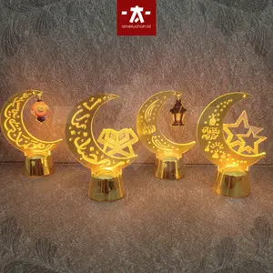 Lentera Kecil Acrylic Gold LED Ramadhan Lamp Dekorasi Souvenir Idul Fitri Kado Hadiah Pajangan Lampu LED
