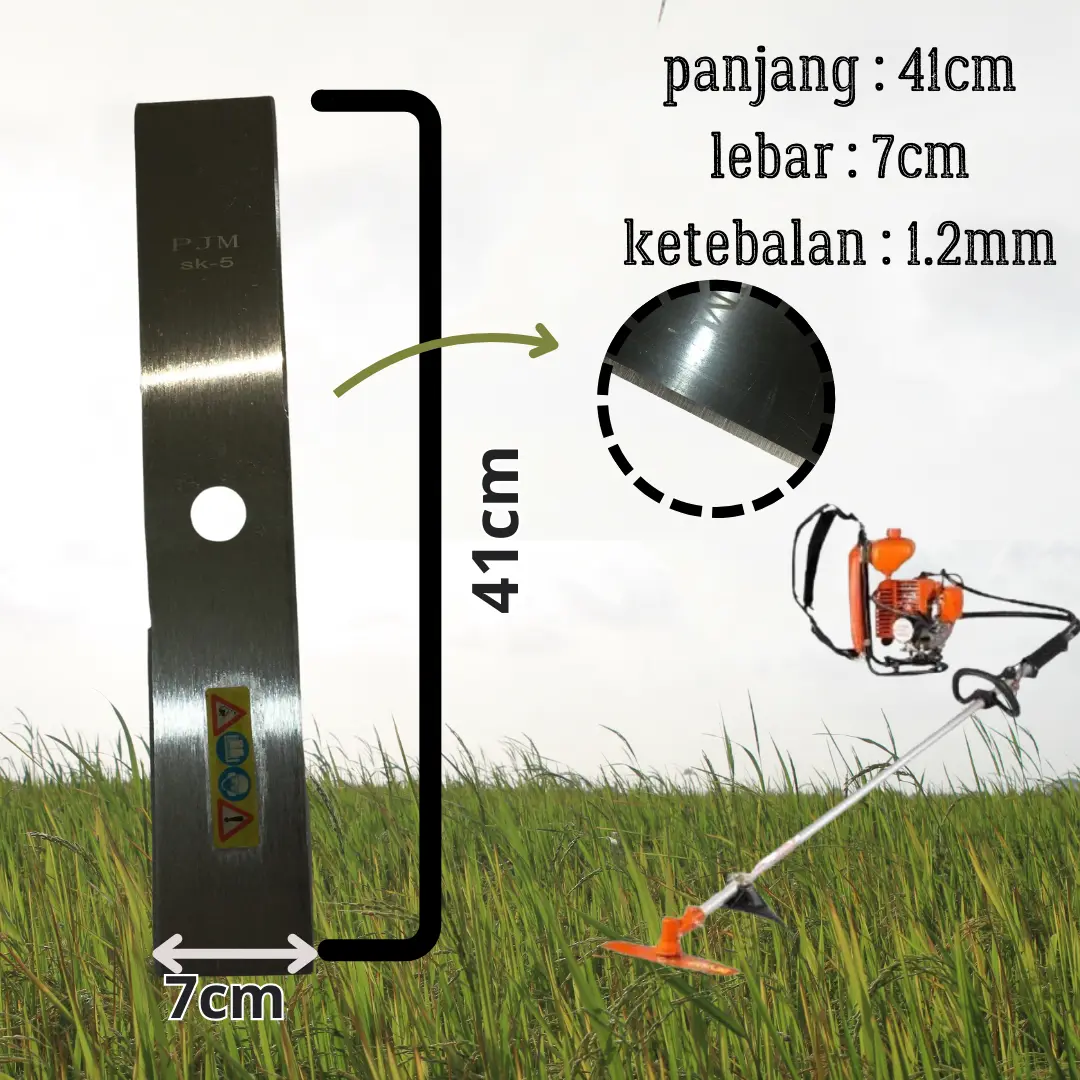 PISAU POTONG RUMPUT 41x7x1.2MM BLADE CUTTER BRUSH MATA PISAU POTONG RUMPUT BLADE PARANGAN PISAU RUMPUT PANJANG PLAT BESI SK-5 SK5 MESIN BABAT MESIN POTONG RUMPUT 318 328 338 BG318 BG328 BG338 | PJM | BG328 410x70x1.2MM