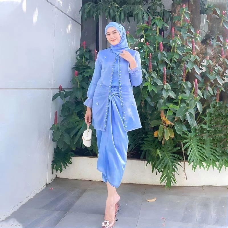 One Set Jemma Wanita Kekinian Outer Organza Premium Setelan Kondangan - Hitam, jumbo 3