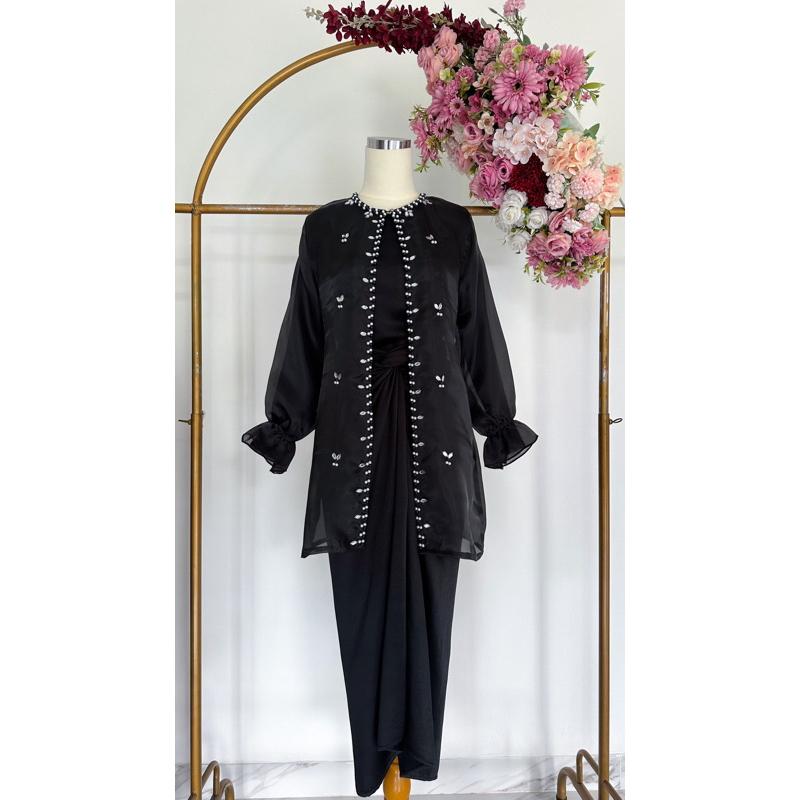 One Set Jemma Wanita Kekinian Outer Organza Premium Setelan Kondangan - Hitam, jumbo 6