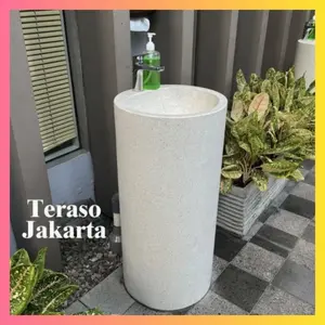 Wastafel Silinder Putih Teraso Handmade Wastafel Terrazzo