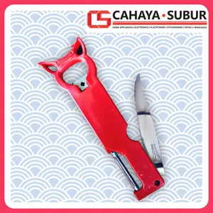 Pisau Peeler Pengupas Multifungsi OKO Red 3in1 Kupasan Pisau Bukaan Botol Sayuran Kitchenware