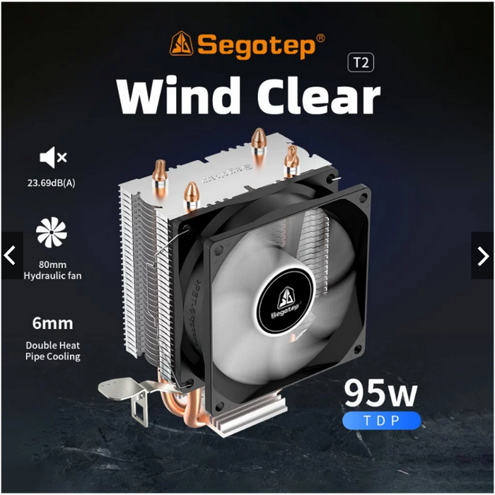 Gambar SEGOTEP T2 Wind Intel / AMD single Tower 2 Heatpipe Air Cooler Processor dari STAR17 COM Kota Administrasi Jakarta Selatan Tokopedia